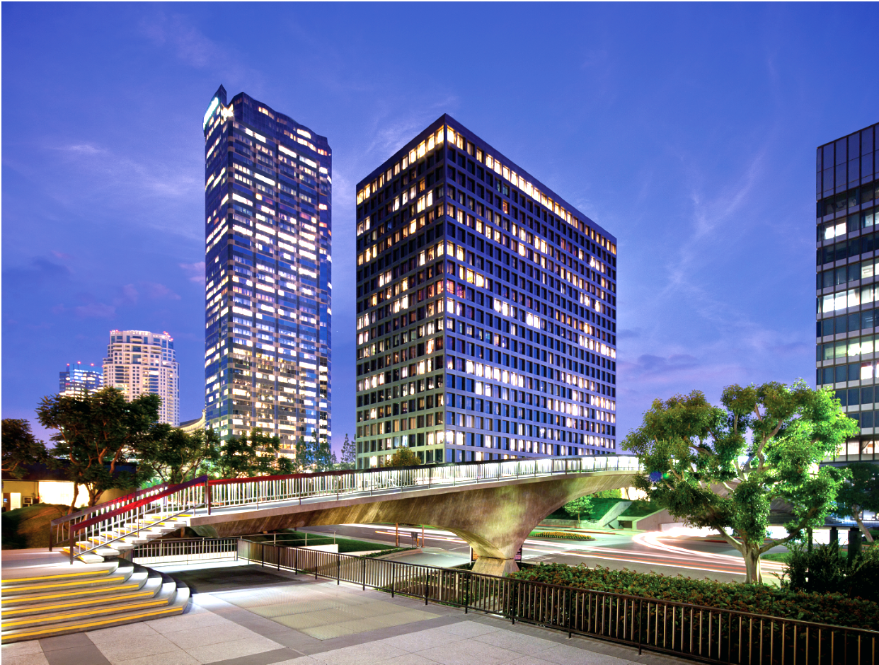 Century City office towers at dusk